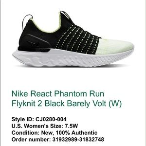 Nike react phantom run size 7.5 women's